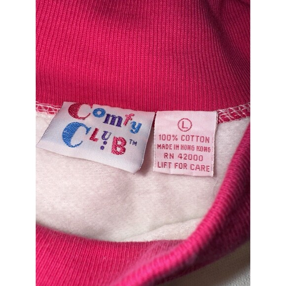 COMFY CLUB Women's Comfy Cotton Sweater Hearts‎ L Embroidered Pink White - Picture 5 of 6
